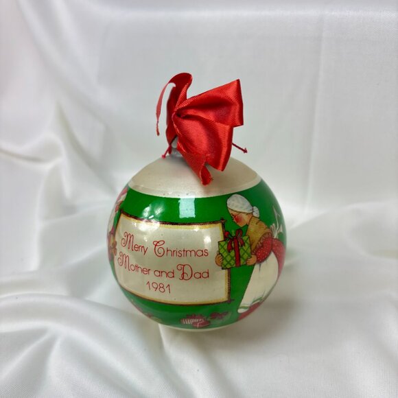 1981 Glass Gibson Merry CHRISTMAS Mother and Dad ORNAMENT Santa & Mrs. Claus - Picture 2 of 7